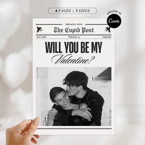Editable Valentines Day Newspaper Canva Template Custom Valentines Cupid Newspaper Printable Will You Be My Valentine easy DIY Couple Gift