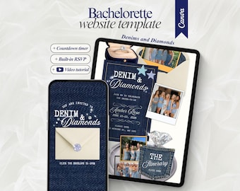 Denim and Diamonds Bachelorette Invitation Blue bachelorette website with RSVP tracking DIY Western Bachelorette weekend itinerary template