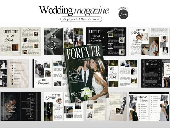 Printable wedding magazine template Personalized wedding guide Editable magazine for wedding day elegant wedding booklet old money magazine