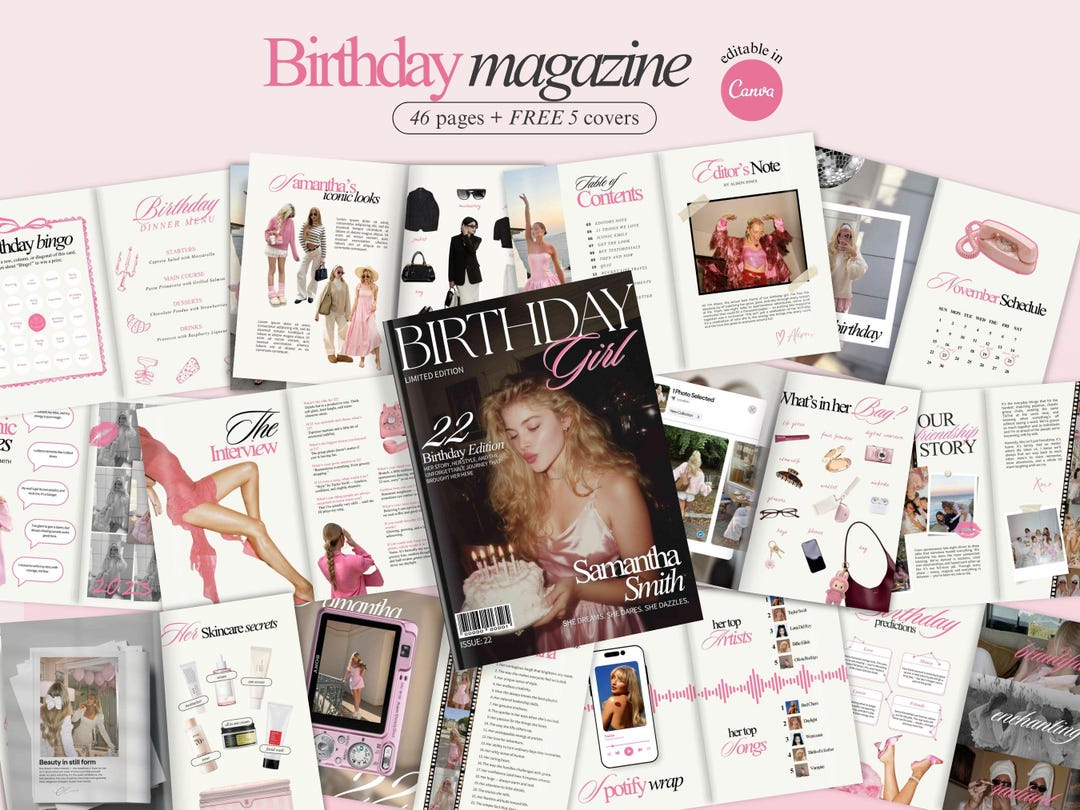 Magazine Card Customizable Birthday Magazine for Her Editable Birthday Magazine Cover ...