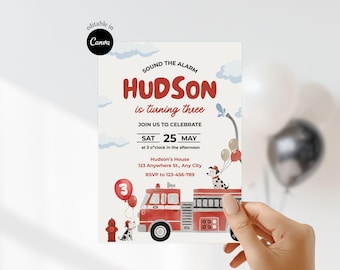 Fire Truck Invitation Cute Hand drawn Birthday Invitation Editable Fire Truck Birthday Party Digital Invite Kids birthday Firefighter Theme