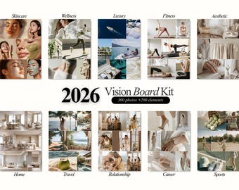Aesthetic Printable Vision Board 2026 Bundle Manifest Dream board Kit Motivational New Year Goals  Minimalist Girl Vision Board Collage Kit
