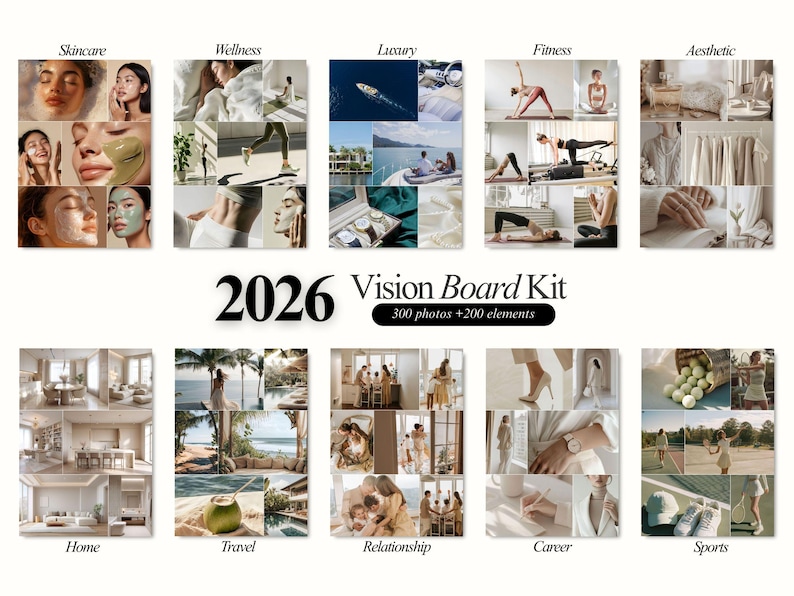 Aesthetic Printable Vision Board 2026 Bundle Manifest Dream Board Kit ...