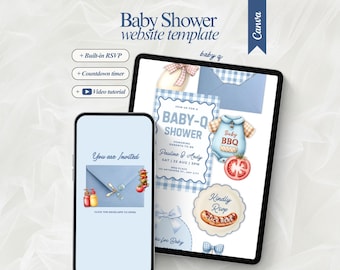 BBQ Baby Shower Website Template with RSVP Editable Baby-Q Baby Shower Digital Invitation Backyard Baby Shower Evite Garden Barbecue Party