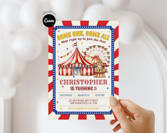 Printable Carnival Birthday Party Invitation Colorful Circus Theme Invite Fun Fair Birthday Invitation Template Kids amusement park birthday