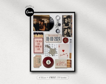 Anpassbare Streichholzschachtel Kunst Bearbeitbares Jubiläum Paar Wandkunst DIY Streichholzbuch Geburtstagsgeschenk Leicht bearbeitbares Streichholzbuch Poster Paar-Erinnerungsgeschenk