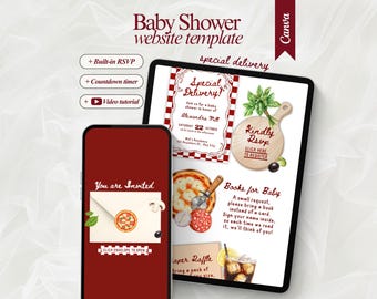 Editable Special Delivery Baby Shower Website Invitation With RSVP Italian Pizza Baby Shower Invitation Pizza Theme Baby Shower Party invite