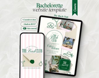 Editable The Bach Club Bachelorette Website Template DIY Elegant Bachelorette Party Invitation with RSVP Pink Bachelorette Weekend Itinerary