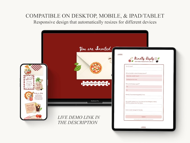 Invito per baby shower con consegna speciale modificabile e RSVP Invito per baby shower a tema pizza italiana Invito per festa baby shower a tema pizza immagine 4