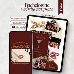 Editable Mob Wife Bachelorette Invitation Wild wife bachelorette website template with RSVP old money bachelorette martini party invitation