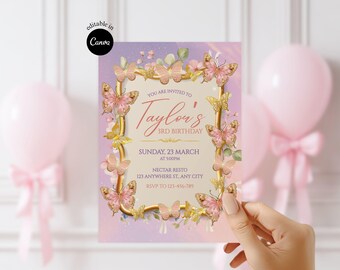 Butterfly Birthday Invitation Garden birthday invite Girl Birthday Invitation Editable Girl Butterfly Party Purple Butterfly Birthday Invite