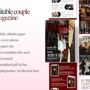Plantilla de revista personalizada para parejas, regalo de aniversario personalizado para él y para ella, revista estética, regalo de cumpleaños, revista roja, regalo de compromiso imagen 2