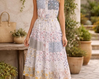 Conjunto de falda y top de patchwork / Falda midi de algodón con blusa sin mangas