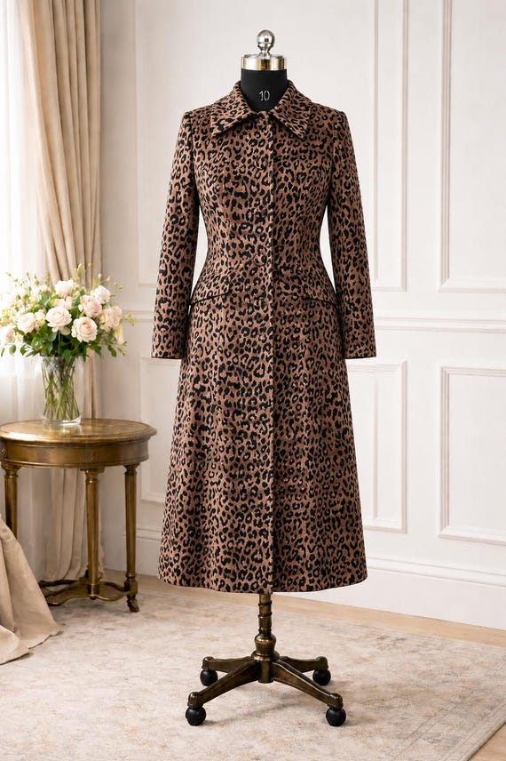 Plush Leopard Print A-Line Coat / Rich Velvet Texture / Winter Jacket