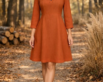 Vestido de lino color óxido - Vestido midi estilo cottagecore