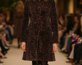 Abrigo de felpa con estampado de leopardo / Textura de terciopelo intenso / Chaqueta de invierno