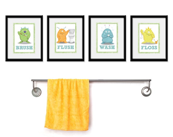 Kids Bathroom Art Children S Wall Decor Monsters For The Etsy