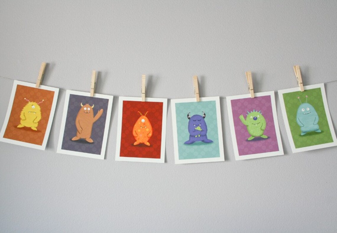 Monster Children's Wall Art Prints Set of 3 Cute Etsy