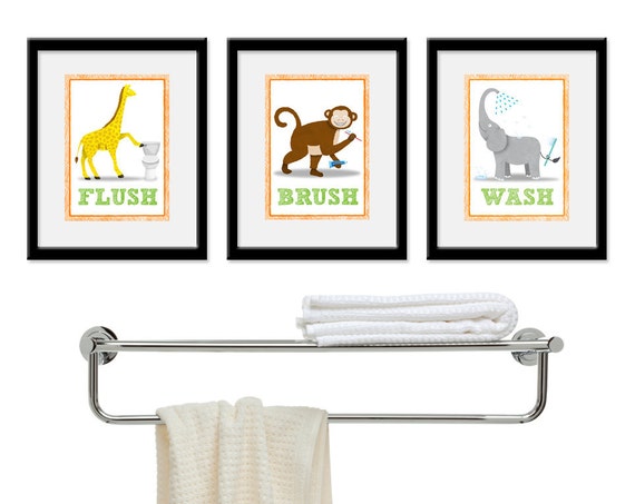 Kids Bathroom Wall Art Three 5 X 7 Bathroom Jungle Safari Etsy