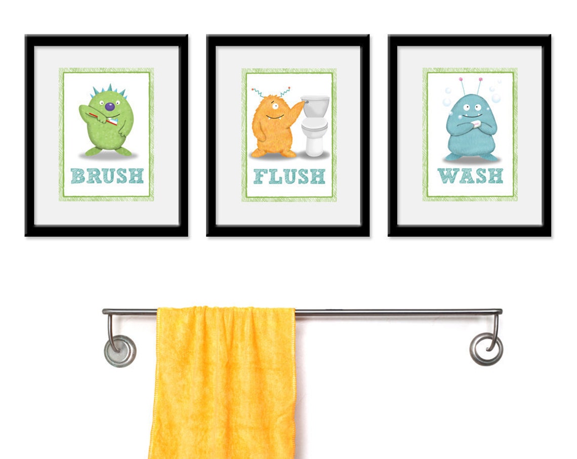 Kids Bathroom Art Three 5 X 7 Archival Giclee Bathroom Etsy