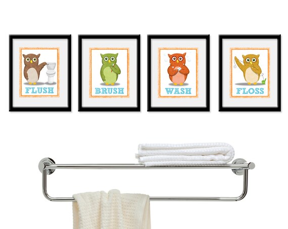 Bathroom Decor Owl Theme Children S Bathroom Art Kids Etsy