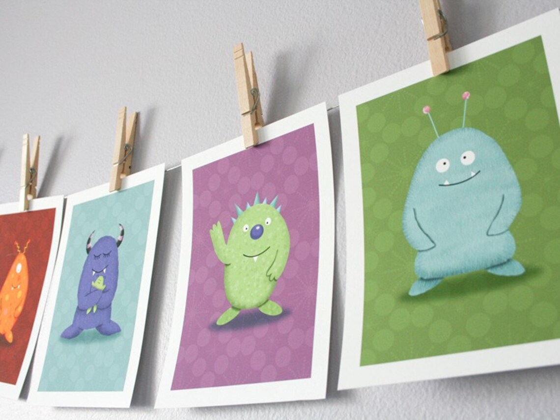 Monster Children's Wall Art Prints Set of 3 Cute Etsy