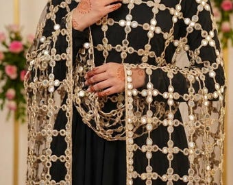 Heavy Net Mirror Work Dupatta with Real Mirror Embroidery