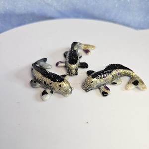 Koi Fish Magnet: Black and Gold Glittery Resin Zen Decor