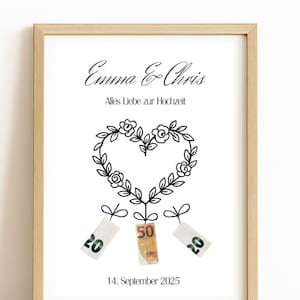 Personalised wedding cash gift, heart, DIY cash gift idea, wedding cash gifts, digital download PDF