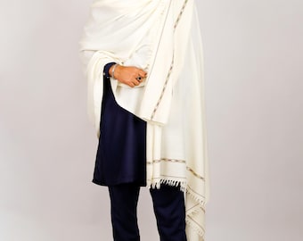 Pure Wool Shawl for Men - White Winter Shawl - Handmade Pakistani Shawl - Gents Wool Wrap - Traditional Men’s Shawl