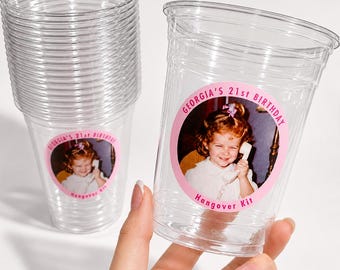 Custom Photo Sticker Cups 16oz Personalized Plastic Cups with Face Picture, Party Stickers, Birthday/Graduation Favor, DIY Cup Decoration