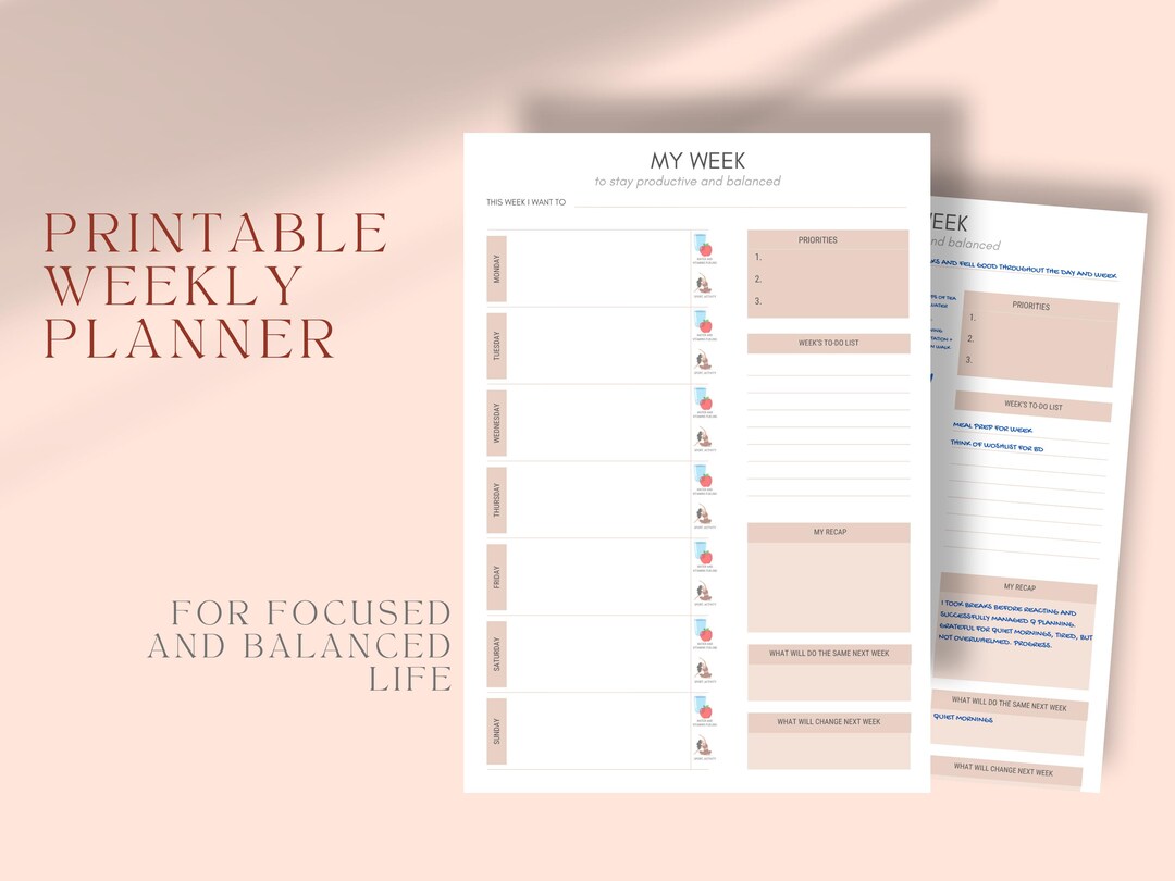 Weekly Planner Printable PDF - Minimalist Work-life Balance Planner for ...