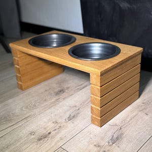 Wooden dog bowl stand, Elevated dog bowls, Double bowl dog feeder, Raised dog bowls, Pets Accsessory