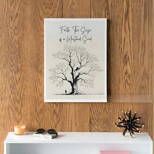 Faith the Size of a Mustard Seed, Digital Christian Wall Art, Bible Verse Printable, Minimalist Mustard Tree Drawing, Scripture Home Decor