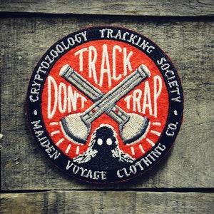 Track Don't Trap Patch Glow in the Dark Cryptozoology Tracking Society Sasquatch Bigfoot Merit Badge image 1