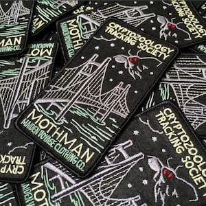 MOTHMAN Patch - Cryptozoology Tracking Society Moth Mothman Prophecies Omen Bridge Merit Badge Metallic Metal Monster SciFi