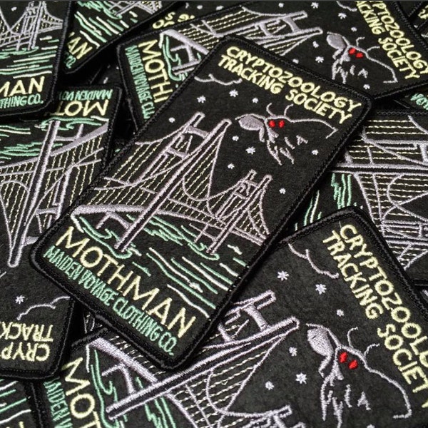 MOTHMAN Patch - Cryptozoology Tracking Society Moth Mothman Prophecies Omen Bridge Merit Badge Metallic Metal Monster SciFi