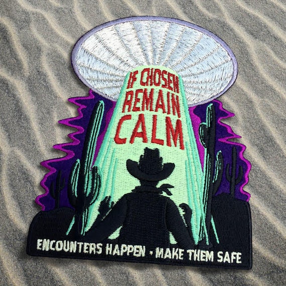 Alien Abduction Safety Cryptozoology Patch Glow in the Dark UFO UFOs aliens extraterrestrials flying saucer cowboy cactus desert 
