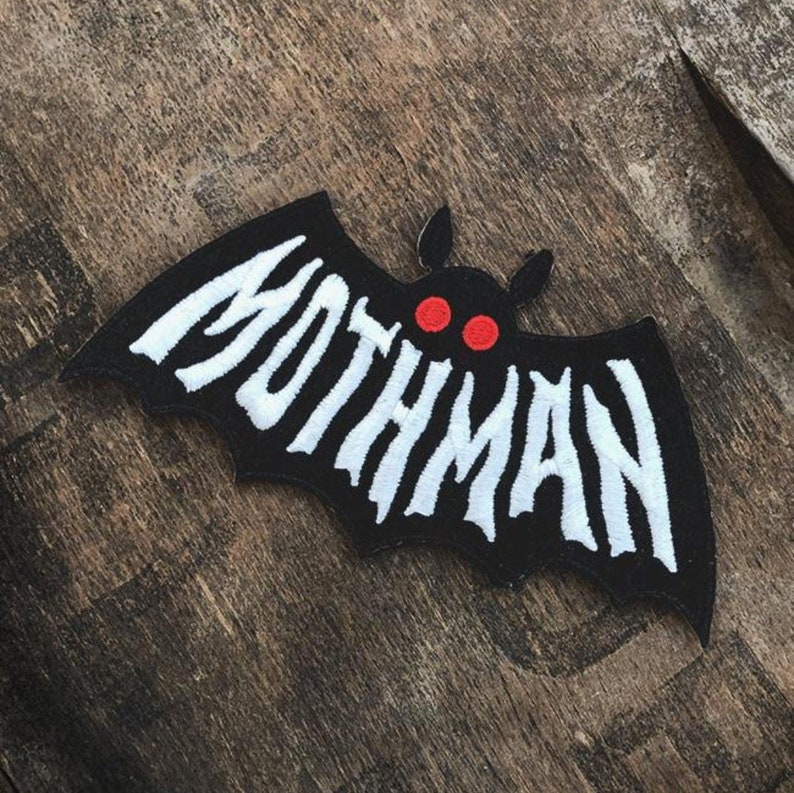 Mothman Symbol Glow in the Dark Patch Cryptozoology Tracking Society Moth Typography Type Lettering image 1