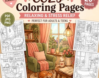 20+ Cozy Spaces Coloring Pages Bundle, Cozy Interior Coloring Book, Hygge Home Coloring Sheets, Relaxing Adult Coloring Pages PDF