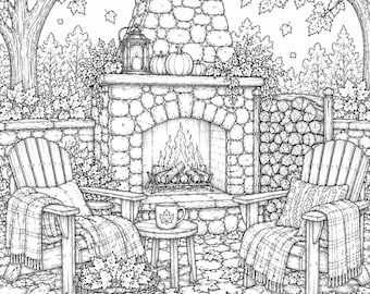 Cozy Autumn Scenery Coloring Pages Bundle, 30+ Detailed Fall Aesthetic Printable Coloring Book, Adult Coloring Sheets, Instant Download