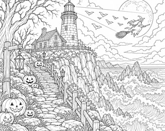 Halloween Coloring Pages , 25 Printable Coloring Sheets, Spooky Fall Coloring Book, Digital Download PDF, Scary Halloween Art