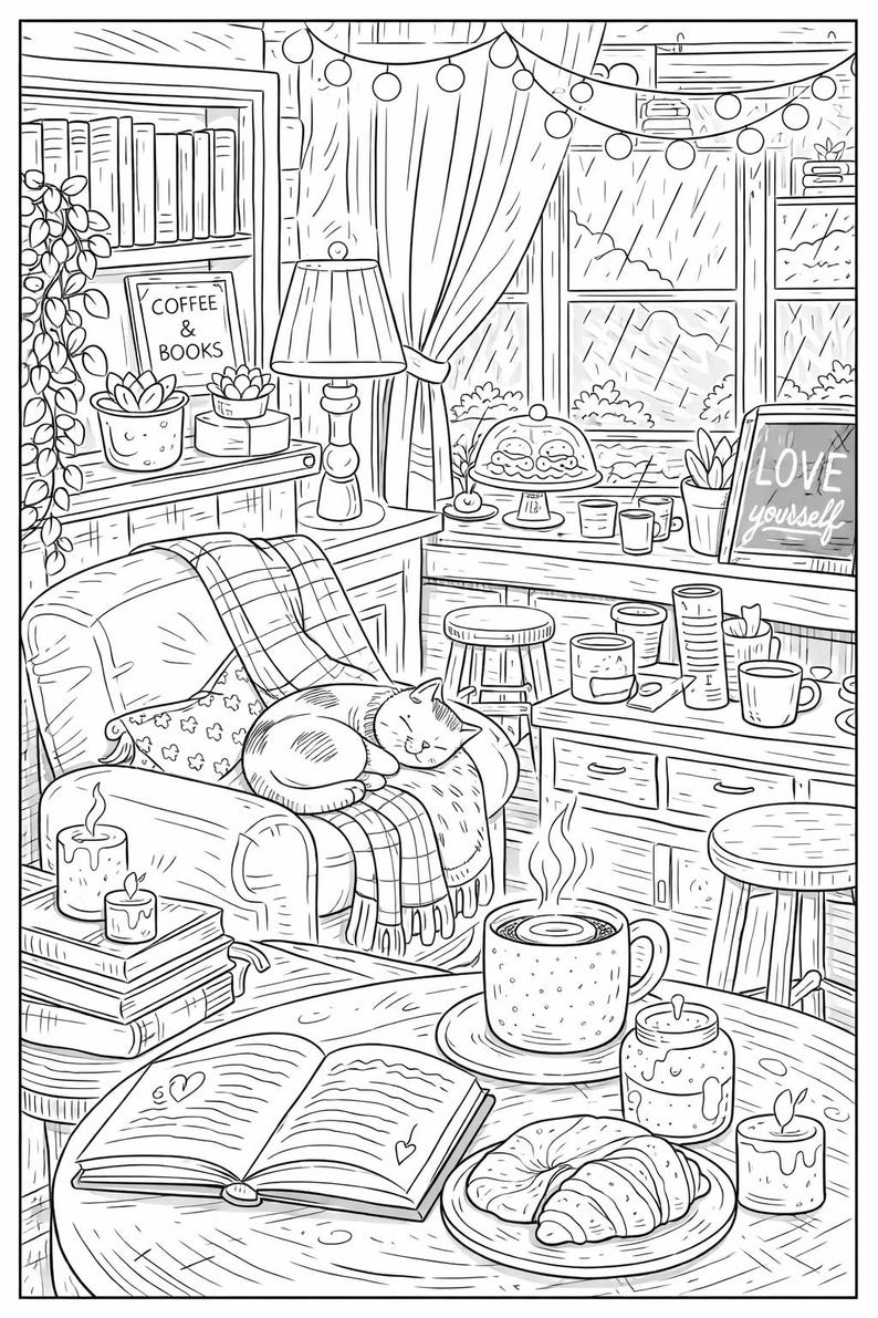 Cozy Summer Adult Coloring Page | Relaxing Printable Coloring Sheet ...