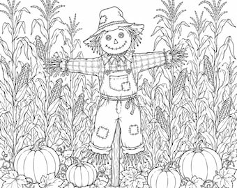 Autumn Scenery Coloring Pages, 30+ Fall Landscape Printable Coloring Book, Pumpkin Harvest Adult Coloring Sheets, Instant Download