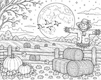 Peak Autumn Scenery Coloring Pages Bundle, 30+ Fall Landscape Printable Coloring Book, Nature Lover Adult Coloring Sheets, Instant Download