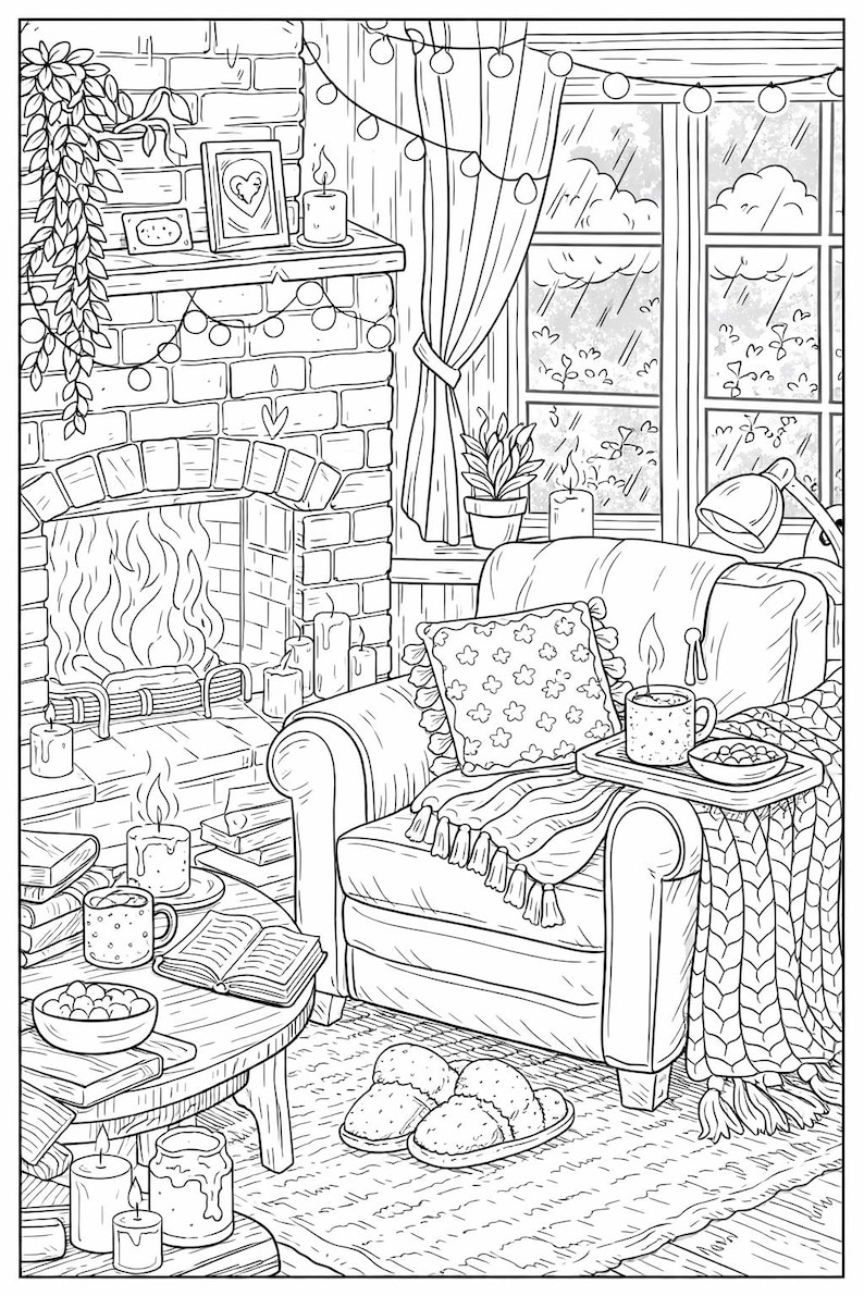 Comfort Coloring Pags Cozy Summer Adult Coloring Page | Relaxing Printable Coloring Sheet ...