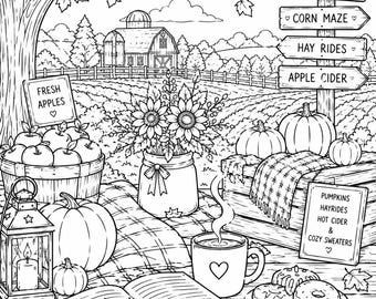 Cozy Autumn Coloring Pages, Fall Aesthetic Printable Coloring Book, Adult Coloring Sheets, Cottagecore Fall Decor, Instant Download PDF