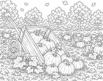 Cozy Autumn Scenery Coloring Pages Bundle, 30+ Fall Landscape Printable Coloring Book, Nature Adult Coloring Sheets, Instant Download