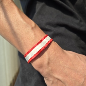 Canada Flag Friendship Bracelet: Red & White Woven Macrame