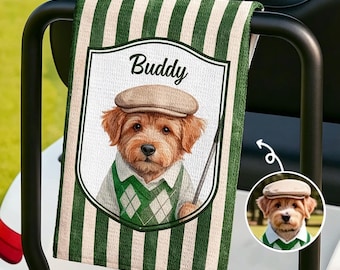 Gepersonaliseerde golfhanddoek huisdier, met foto van huisdier + naam huisdier aangepaste golfhanddoeken hond, aangepaste golfhanddoeken kat, cadeaus golfliefhebber voor vader of moeder